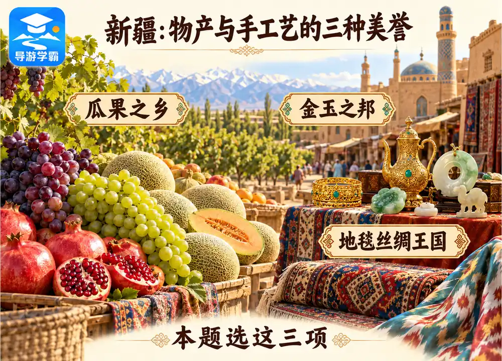 新疆物产手工艺三大美誉考点图(导游学霸·科四新疆)