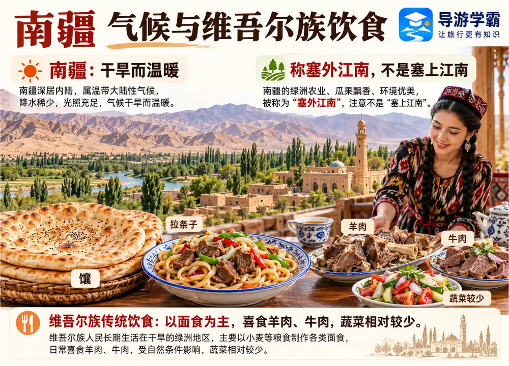 南疆气候塞外江南与维吾尔饮食考点图(导游学霸·科四新疆)
