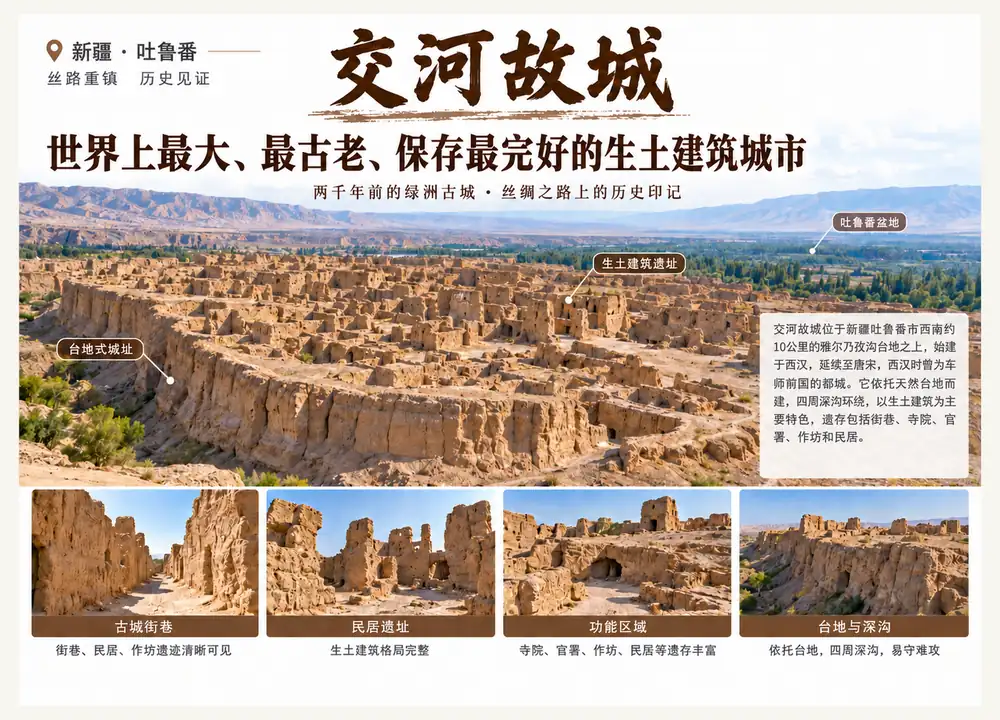 新疆吐鲁番交河故城生土建筑之最考点图（导游学霸·科四新疆）