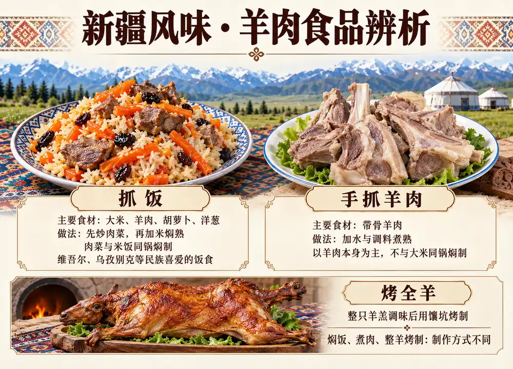 新疆抓饭手抓羊肉烤全羊辨析考点图（导游学霸·科四新疆）
