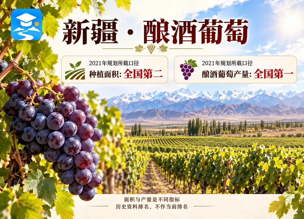 新疆酿酒葡萄面积与产量口径考点图（导游学霸·科四新疆）