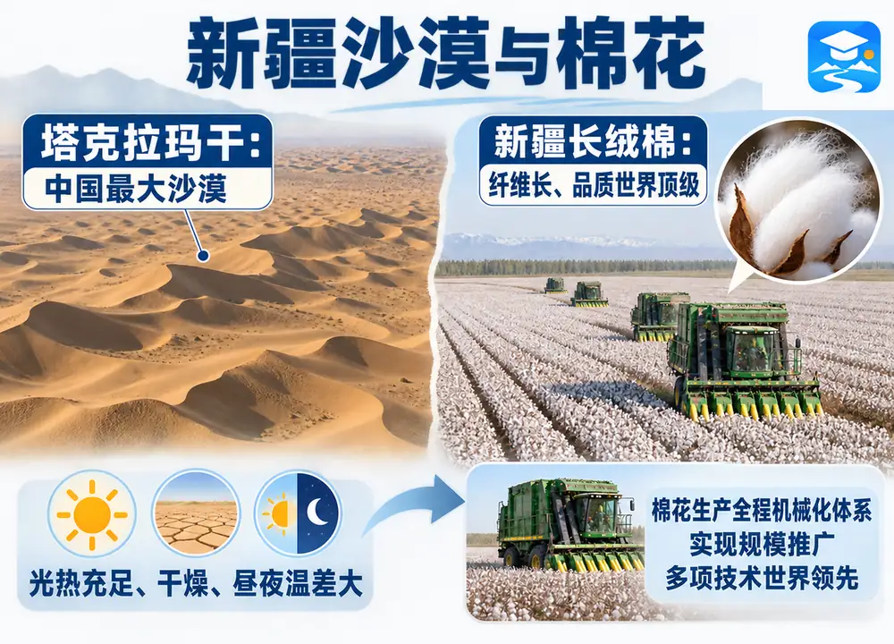 新疆沙漠与顶级长绒棉产业链考点图(导游学霸·科四新疆)