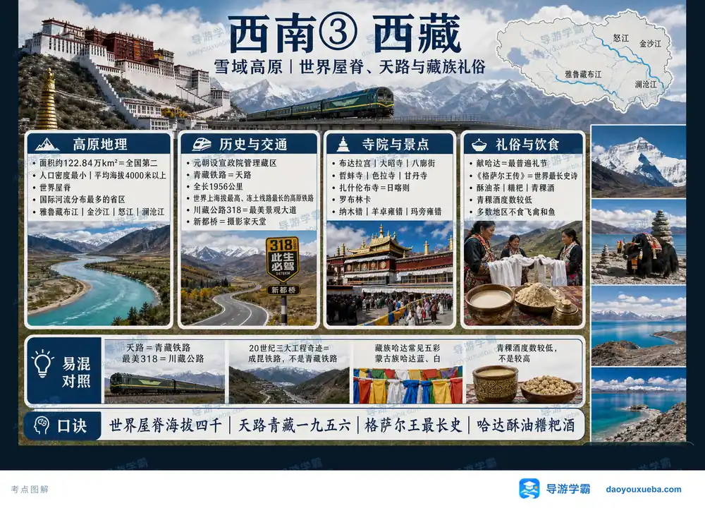 西藏世界屋脊天路与藏族礼俗考点图（导游学霸·科四西藏）