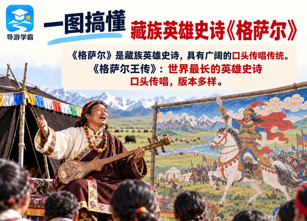 藏族英雄史诗格萨尔王传篇幅传承考点图(导游学霸·科四西藏)