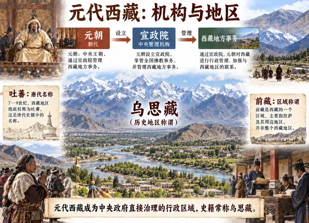 元代宣政院管辖西藏与乌思藏考点图（导游学霸·科四西藏）