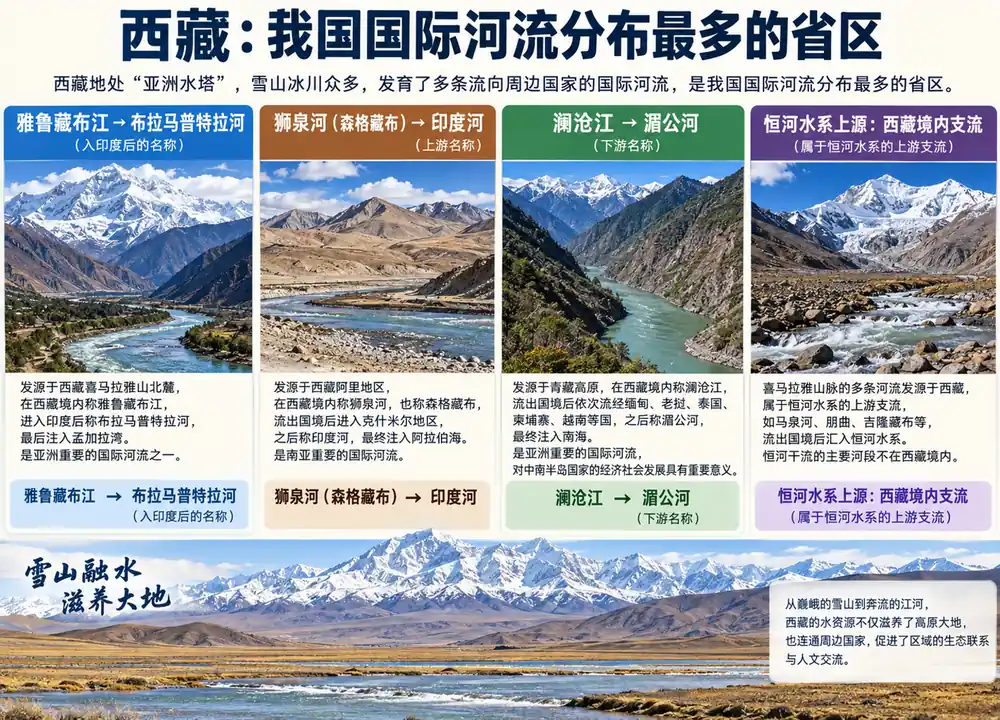 西藏国际河流最多雅江澜沧江考点图（导游学霸·科四西藏）