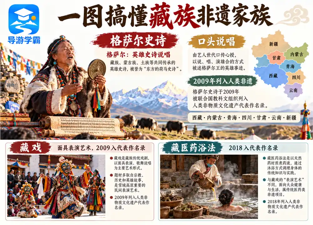 格萨尔史诗口头说唱与流传七省考点图(导游学霸·科四西藏)