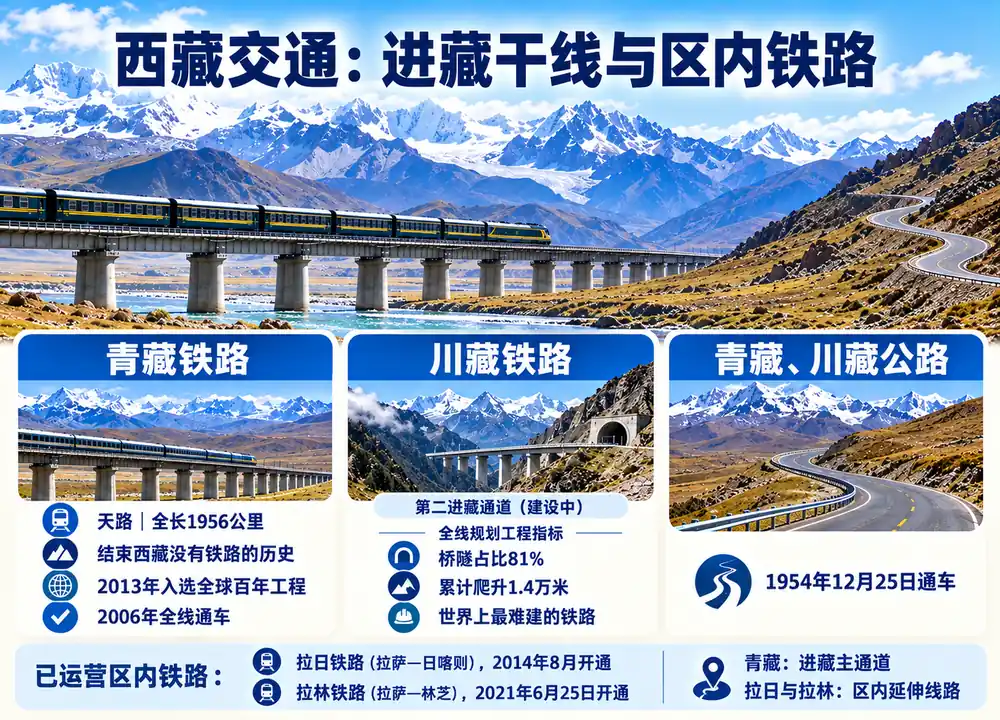 西藏交通公路与铁路辨析考点图(导游学霸·科四西藏)