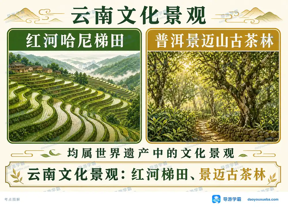 云南两项世界文化景观遗产考点图（导游学霸·科四云南）