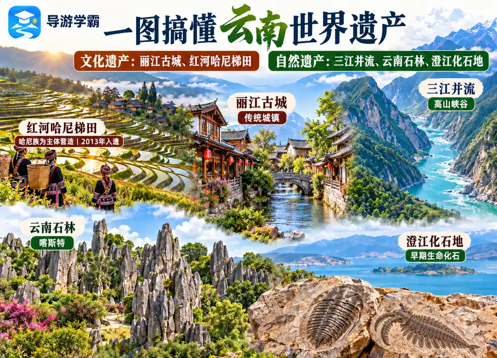 云南世界遗产全景考点图(导游学霸·科四云南)