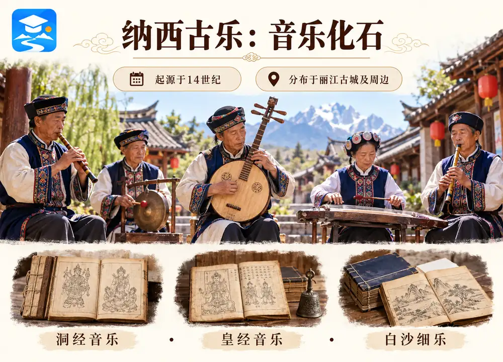 云南纳西古乐音乐化石三大组成考点图(导游学霸·科四云南)