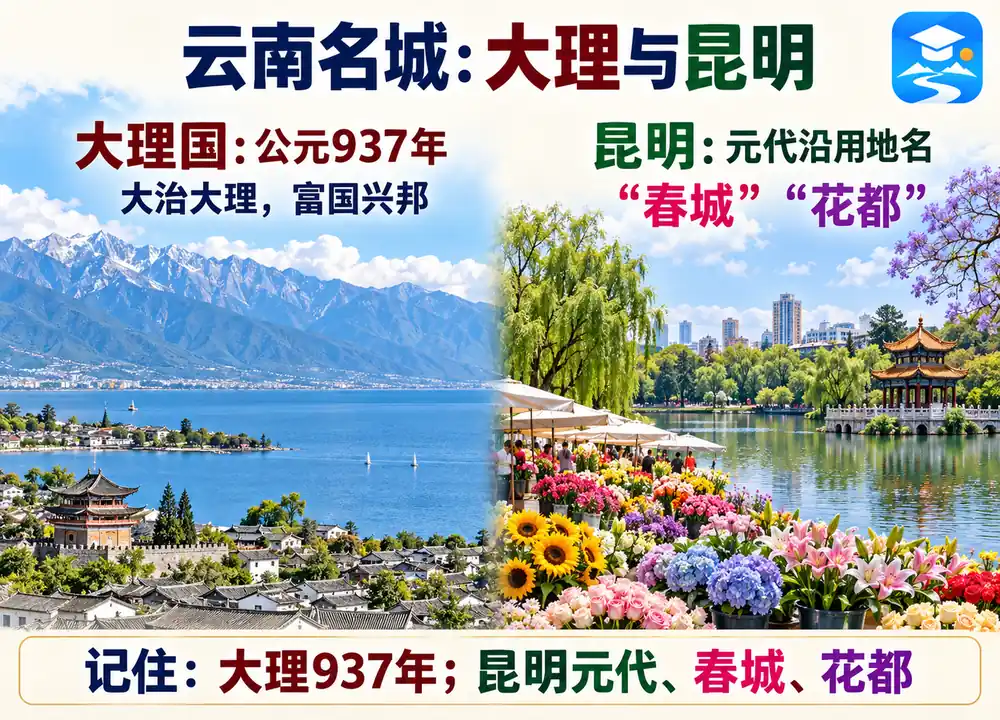 大理国937年与昆明春城花都考点图(导游学霸·科四云南)