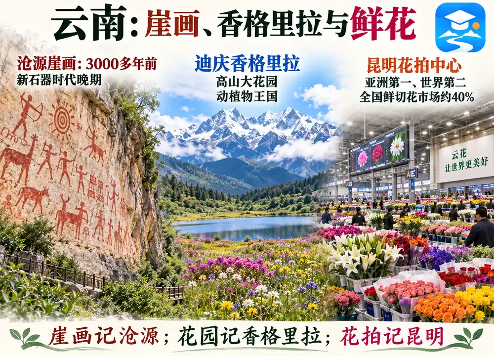 云南沧源崖画香格里拉与花拍考点图（导游学霸·科四云南）