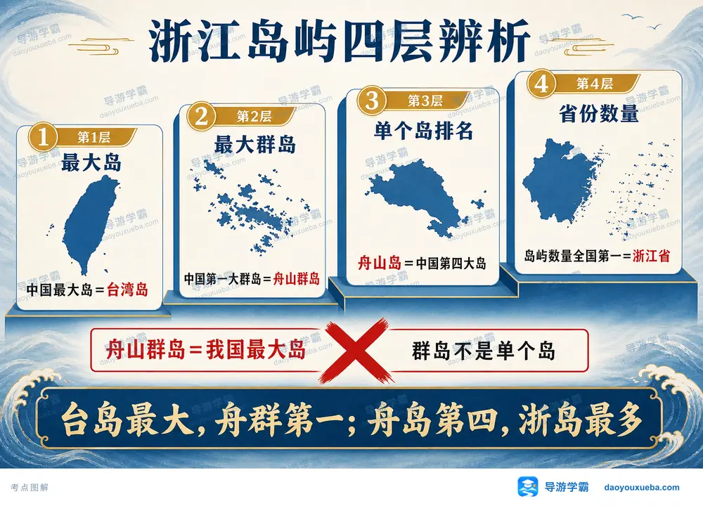 浙江岛屿四层辨析最大群岛考点图（导游学霸·科四浙江）