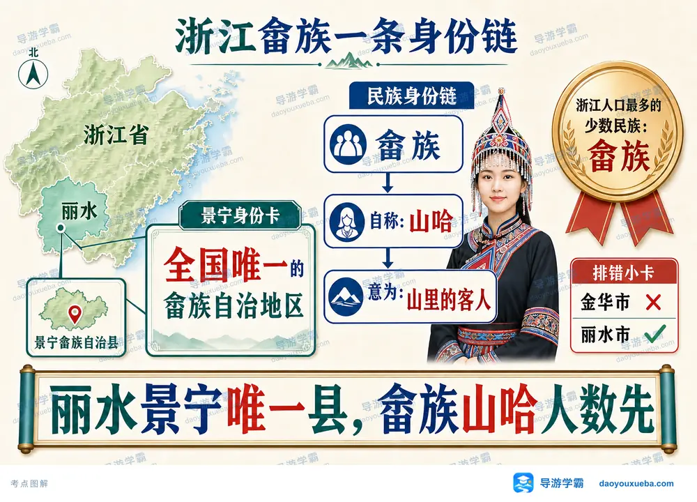 浙江畲族山哈丽水景宁自治县考点图(导游学霸·科四浙江)