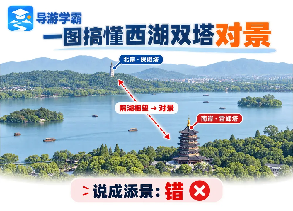 西湖雷峰塔与保俶塔对景造景手法考点图(导游学霸·科四浙江)