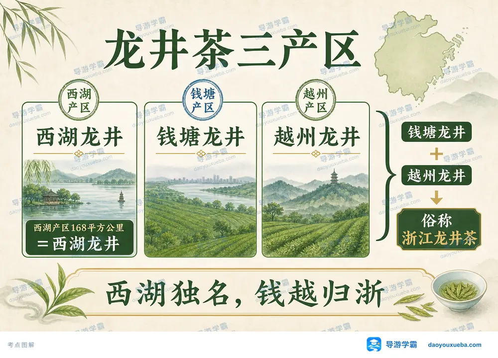 龙井茶三产区考点图解考点图(导游学霸·科四浙江)