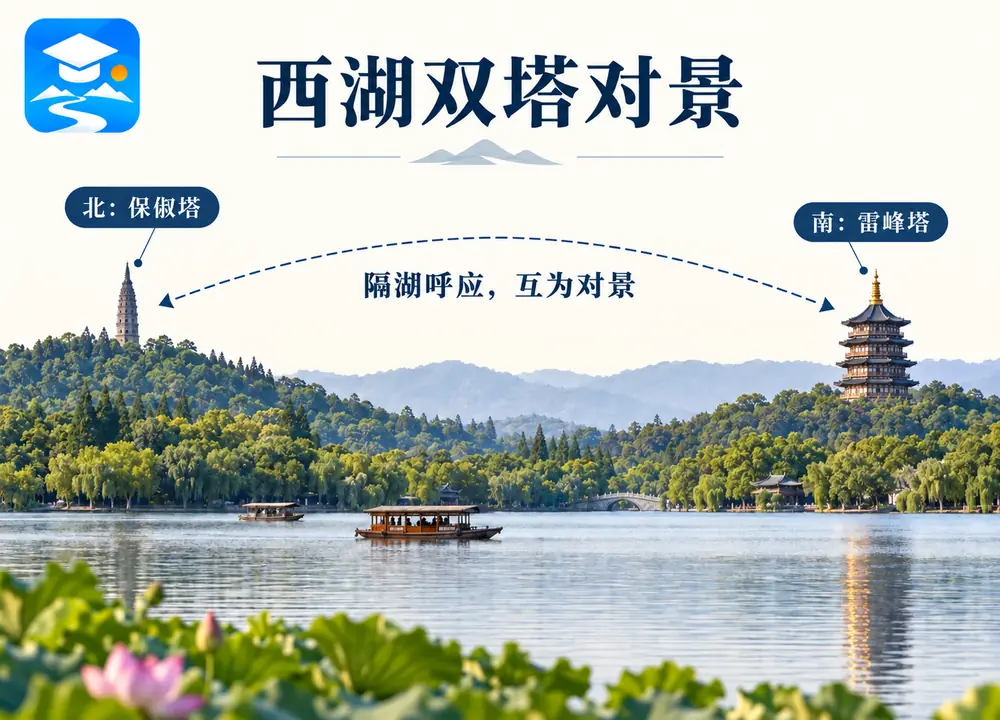 西湖双塔对景保俶塔与雷峰塔考点图（导游学霸·科四浙江）