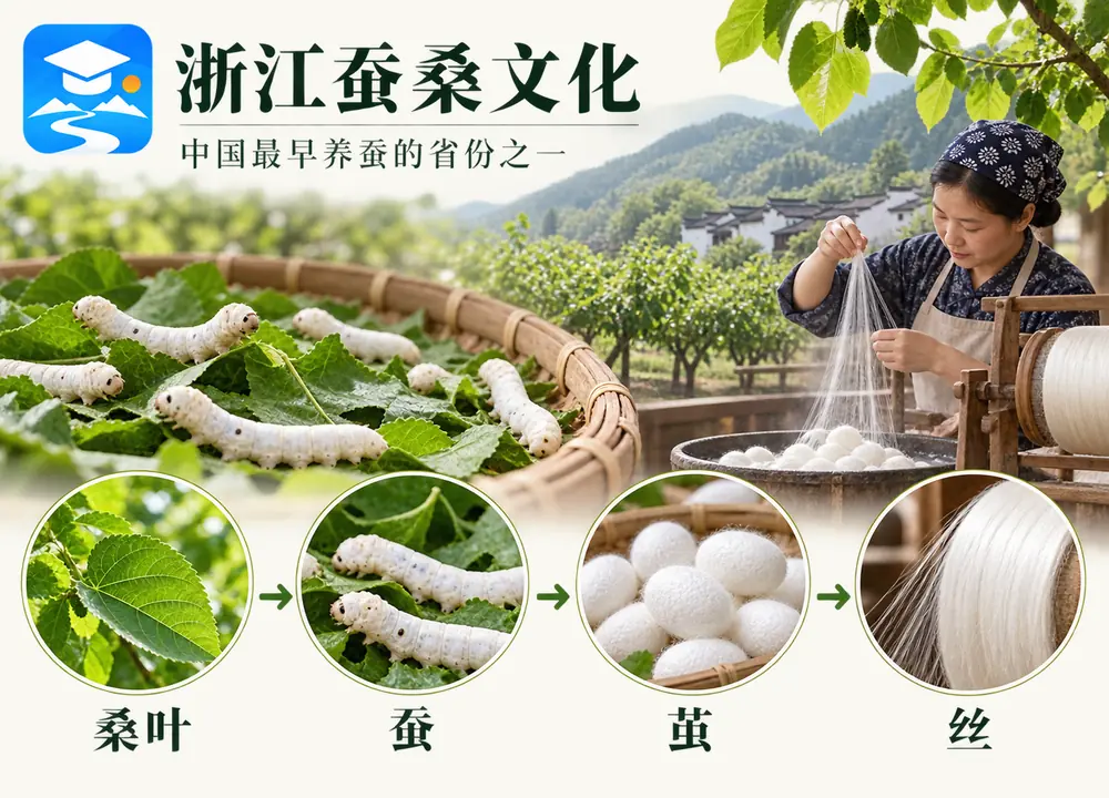 浙江早期养蚕与蚕桑文化链条考点图(导游学霸·科四浙江)