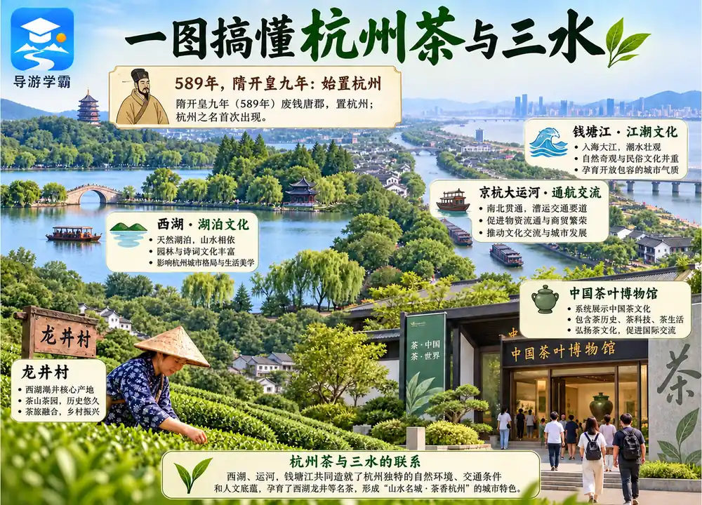 杭州隋代得名与茶与三水考点图（导游学霸·科四浙江）