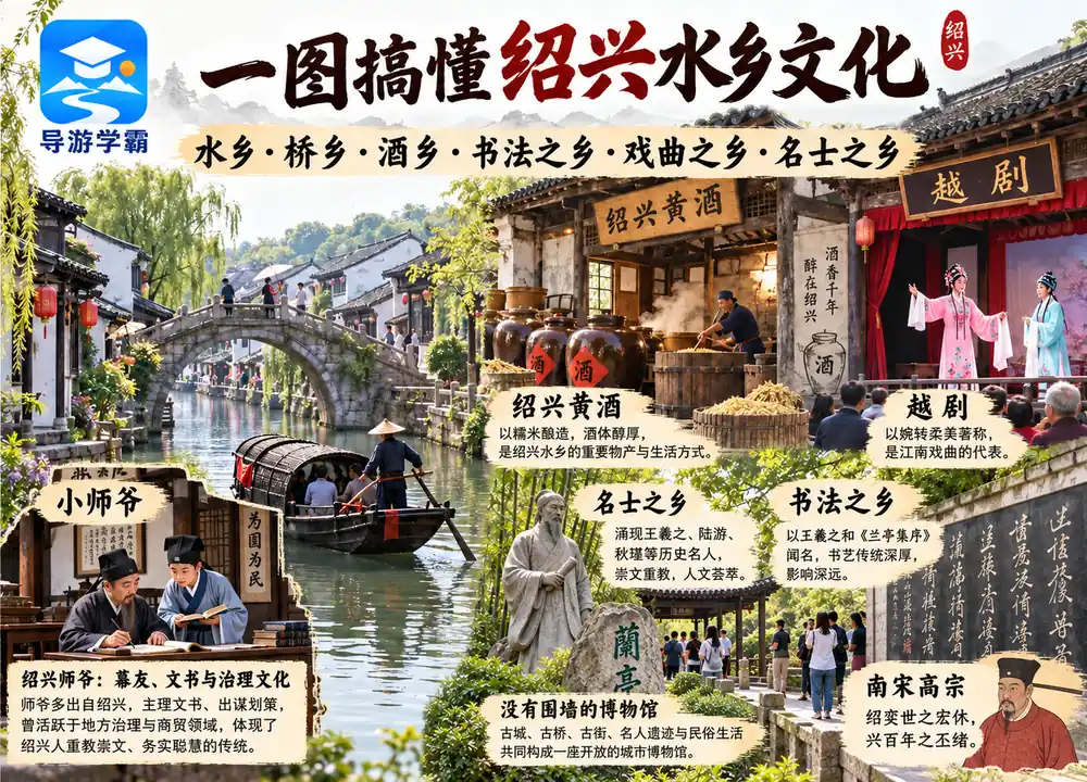 绍兴水乡酒乡名士与没有围墙考点图(导游学霸·科四浙江)
